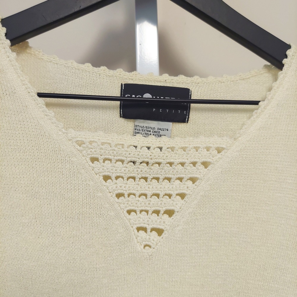 Sag Harbor Petite Cream Crochet V-Neck Ramie Blend Knit Sweater Top PXS Coquette - Picture 9 of 9